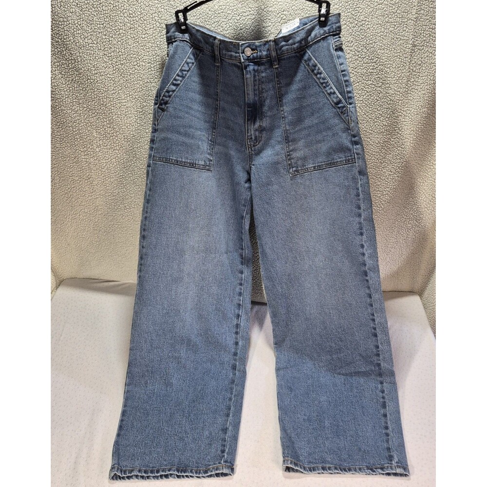 NWT Time & Tru Womens Size 14 Medium Wash Straight Leg Utility Denim Blue Jeans